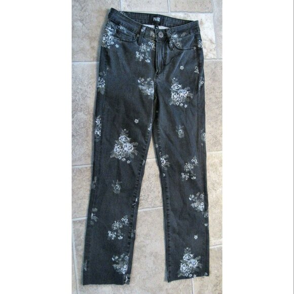 PAIGE Black Light Wash Hoxton Floral Print Straight Leg Jeans, Women's Size 24 - Picture 2 of 5